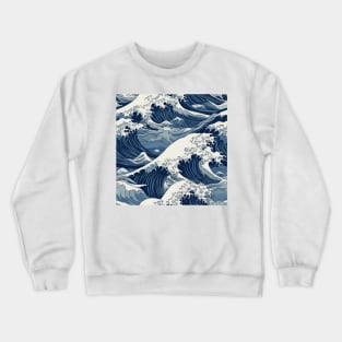 Ephemeral Crests: Hokusai Waves Reimagined Crewneck Sweatshirt